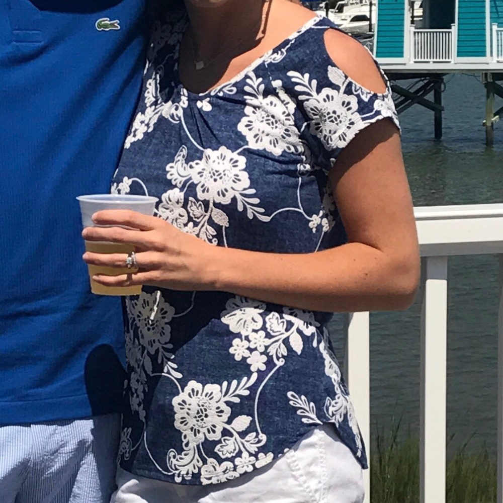 Navy Shirt with White Lace Design